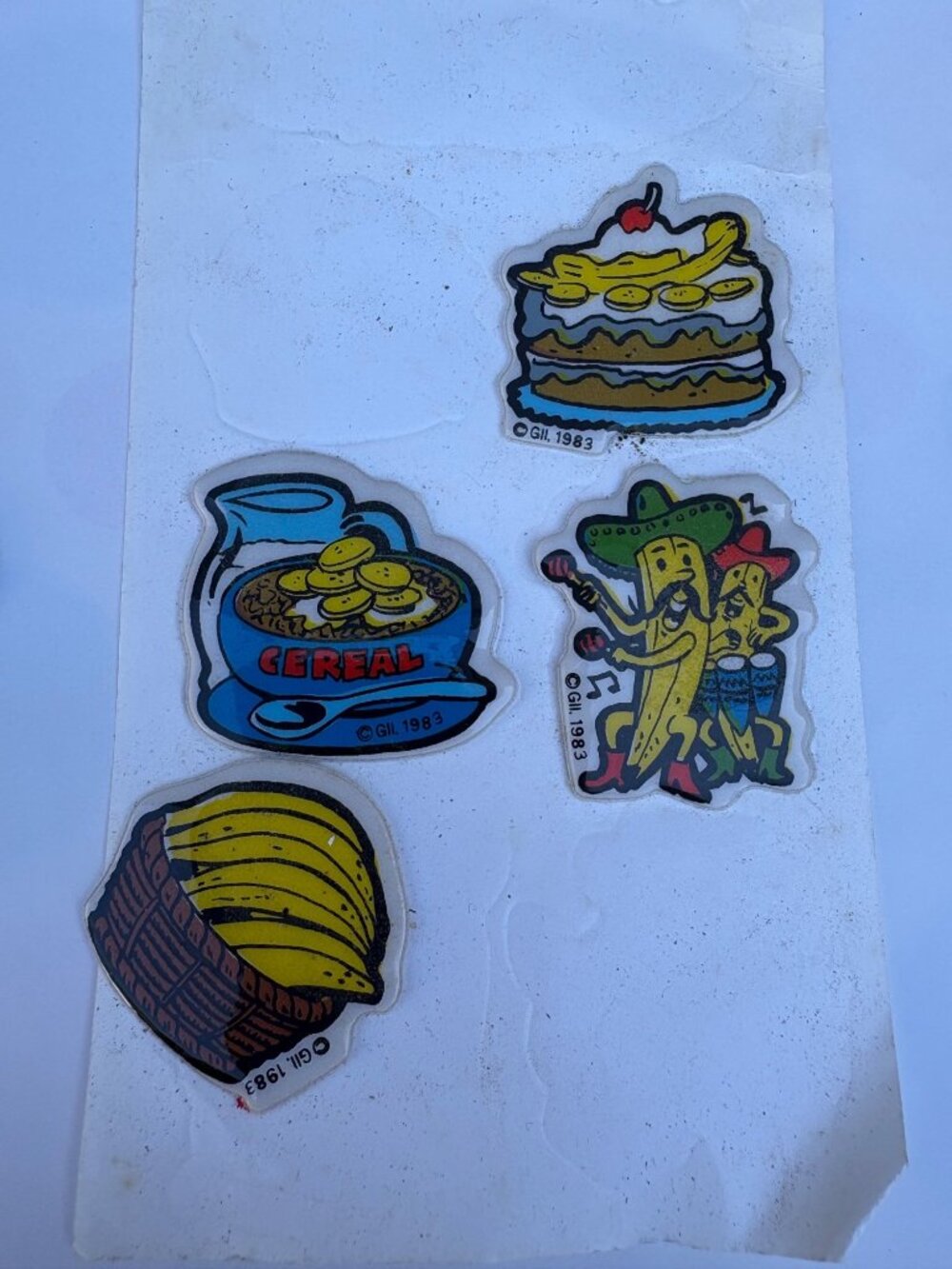 Vintage 1983 G.I.L Gordy Puffy Scratch & n Sniff Banana Fruit Stickers Ephemera